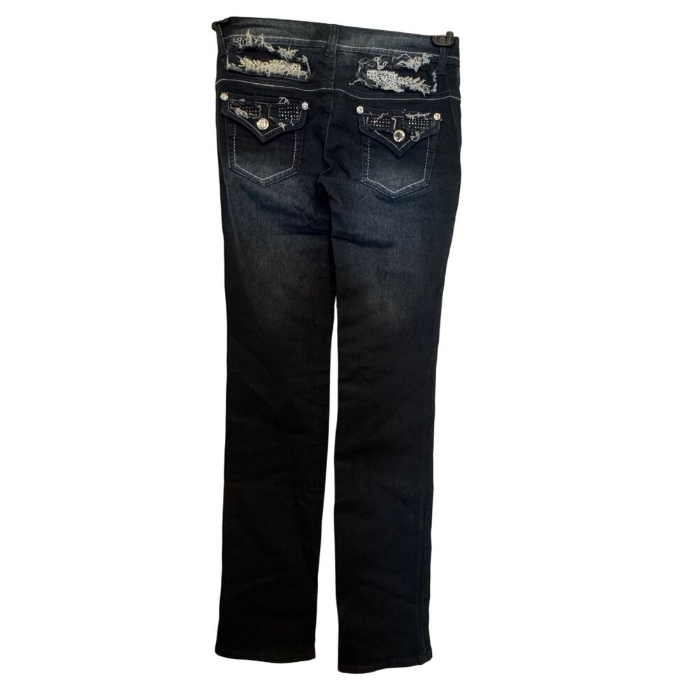 Sophia S Womens Dark Wash Straight-Leg Jeans Size 1 With Rhinestone